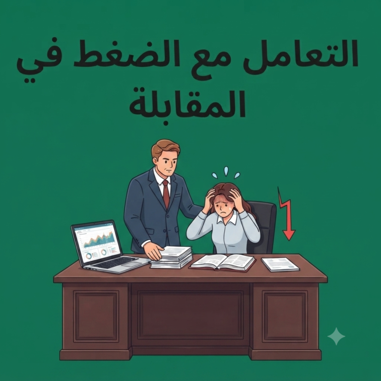 وظف محترف يعاني من التوتر أثناء إجراء مقابلة عمل وتظهر عليه علامات الضغط النفسي.